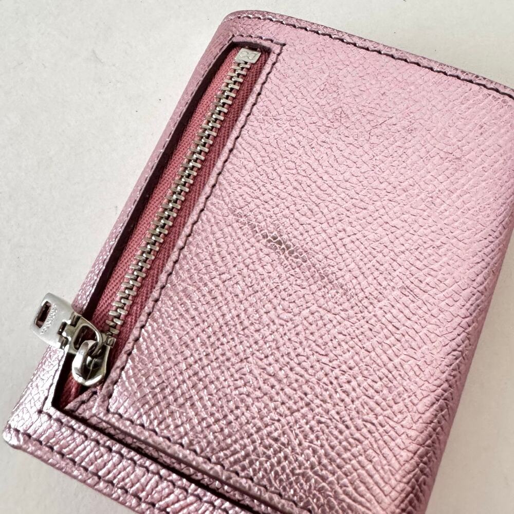 Dolce and Gabbana Trifold Metallic Dauphine Leather Small Wallet w/ Crystal Logo - Picture 12 of 13